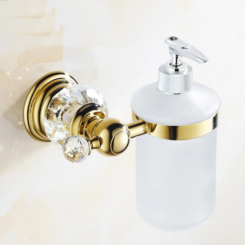 Luxury Gold Polished Brass Bathroom Accessories Set - Wall-Mounted Crystal Bath Hardware Collection - https://mohammadcollection.com