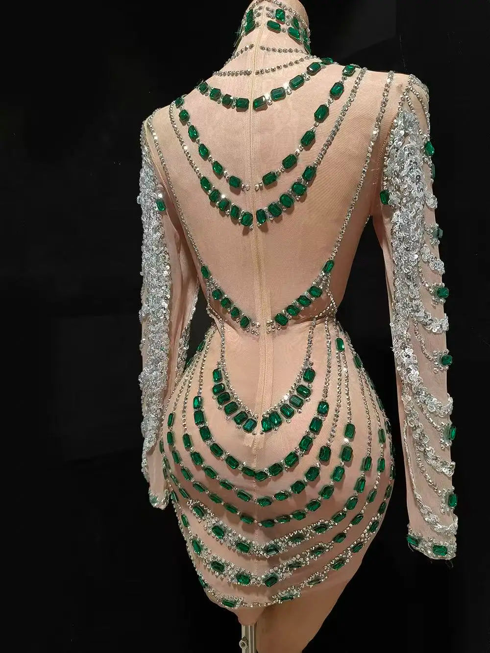 MC Women transparent rhinestones bodycon dress by MC THE BLACK DIAMOND, featuring sparkling rhinestone embellishments and a fitted silhouette.