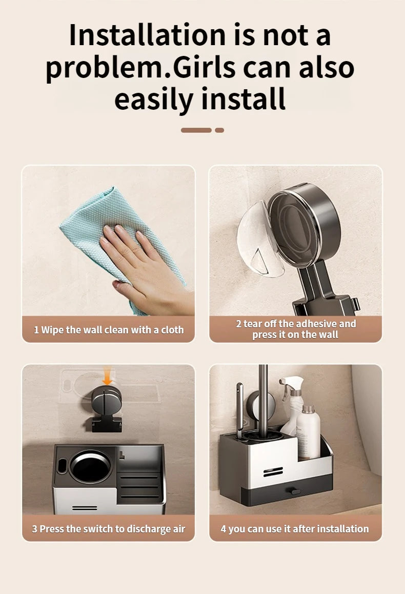 Wall-mounted bathroom storage rack with suction cup toilet brush from 𝕄𝕔 𝕋𝕙𝕖 𝔹𝕝𝕒𝕔𝕜 𝔻𝕚𝕒𝕞𝕠