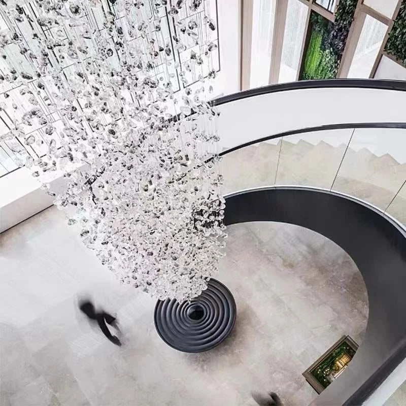 Modern Stone Crystal LED Chandelier Large Staircase Luxury Ceiling Pendant Light Home Decor Cristal Glass Suspension Lamps - https://mohammadcollection.com