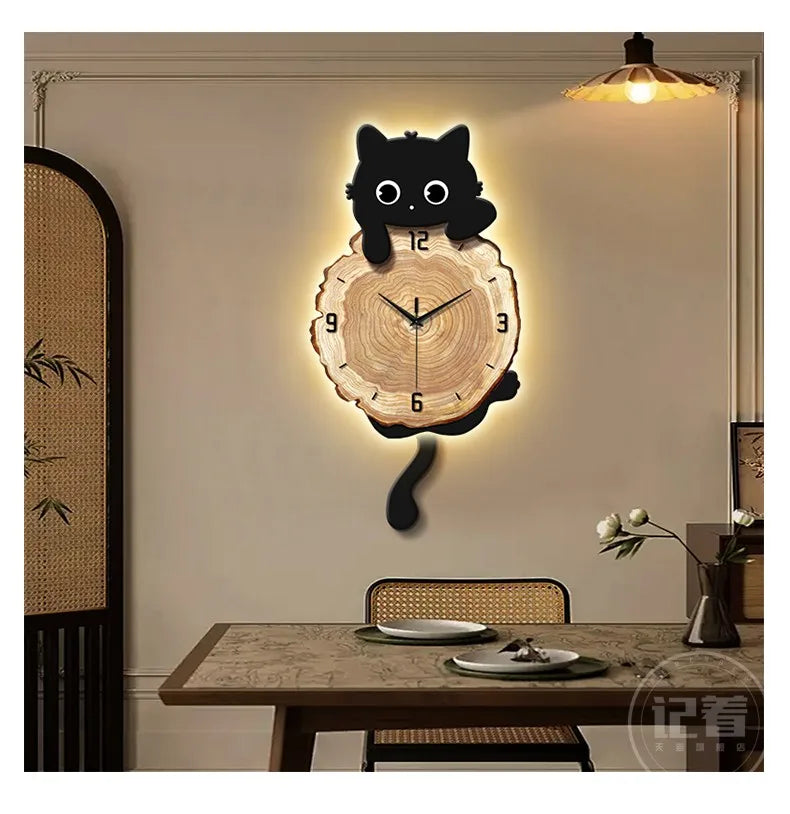 LED wall art clock by MC THE BLACK DIAMOND featuring luminous cartoon design, perfect for living room decor.