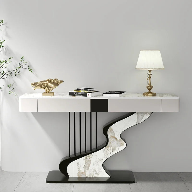 Modern MC Black Diamond midcentury metal console table with sleek design and sturdy frame, perfect for entryways or living rooms.