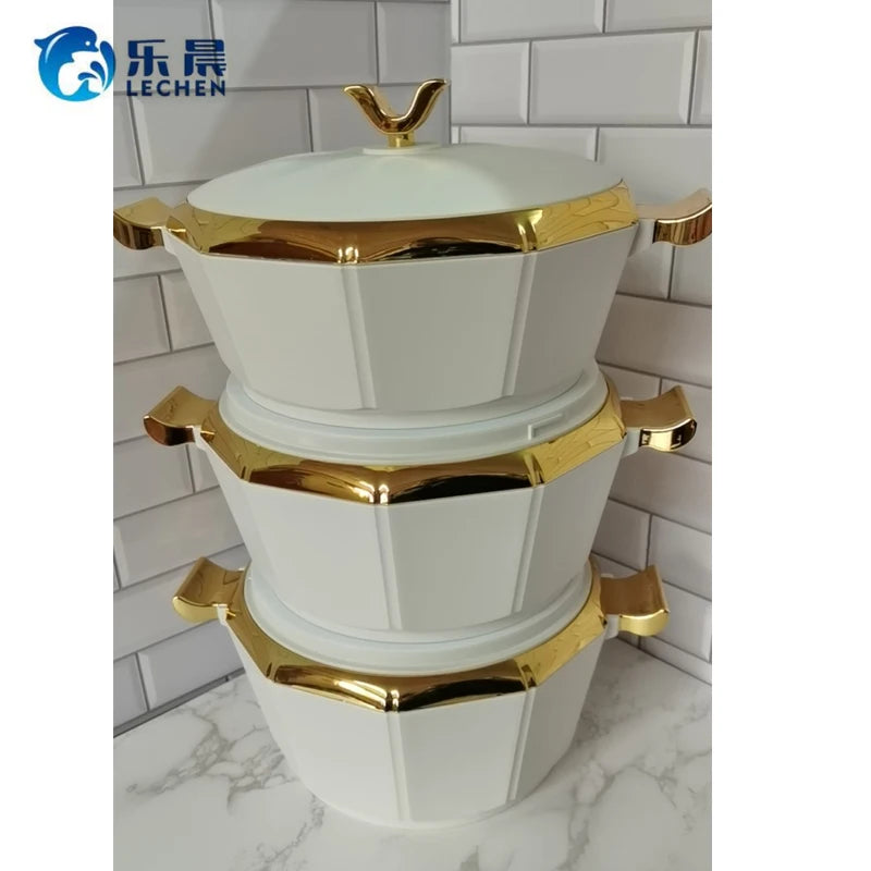 Set of three Mc The Black Diamonds food warmers and insulated casserole containers in 2, 2.5, and 3L sizes, designed for hotpot and parties.