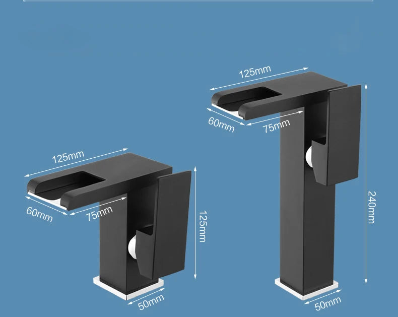 Black brass LED waterfall bathroom sink faucet with single handle, deck-mounted hot and cold water mixer from 𝕄𝕔 𝕋𝕙𝕖 𝔹𝕝𝕒𝕔𝕜 𝔻𝕚�