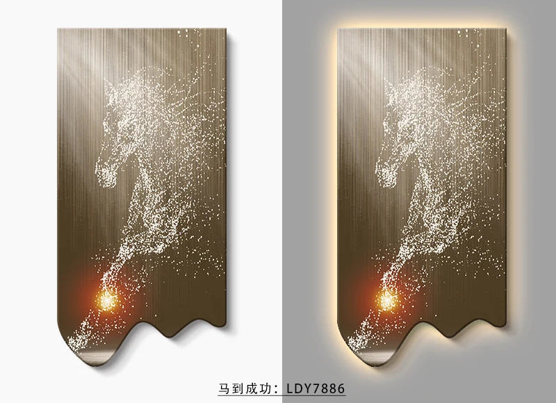 Modern art horse wall decor painting poster by MC THE BLACK DIAMOND featuring luminous LED lighting for luxury living room or corridor decor