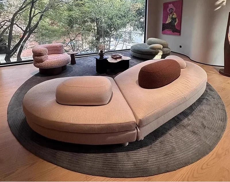 SS French Pebble Sofa Designer Large Flat Layer Love Special-shaped Green Fabric Module Combination Arc - https://mohammadcollection.com