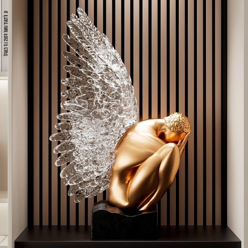 MC THE BLACK DIAMOND desk decoration wings statue, detailed artwork piece for office decor and stylish desk embellishment