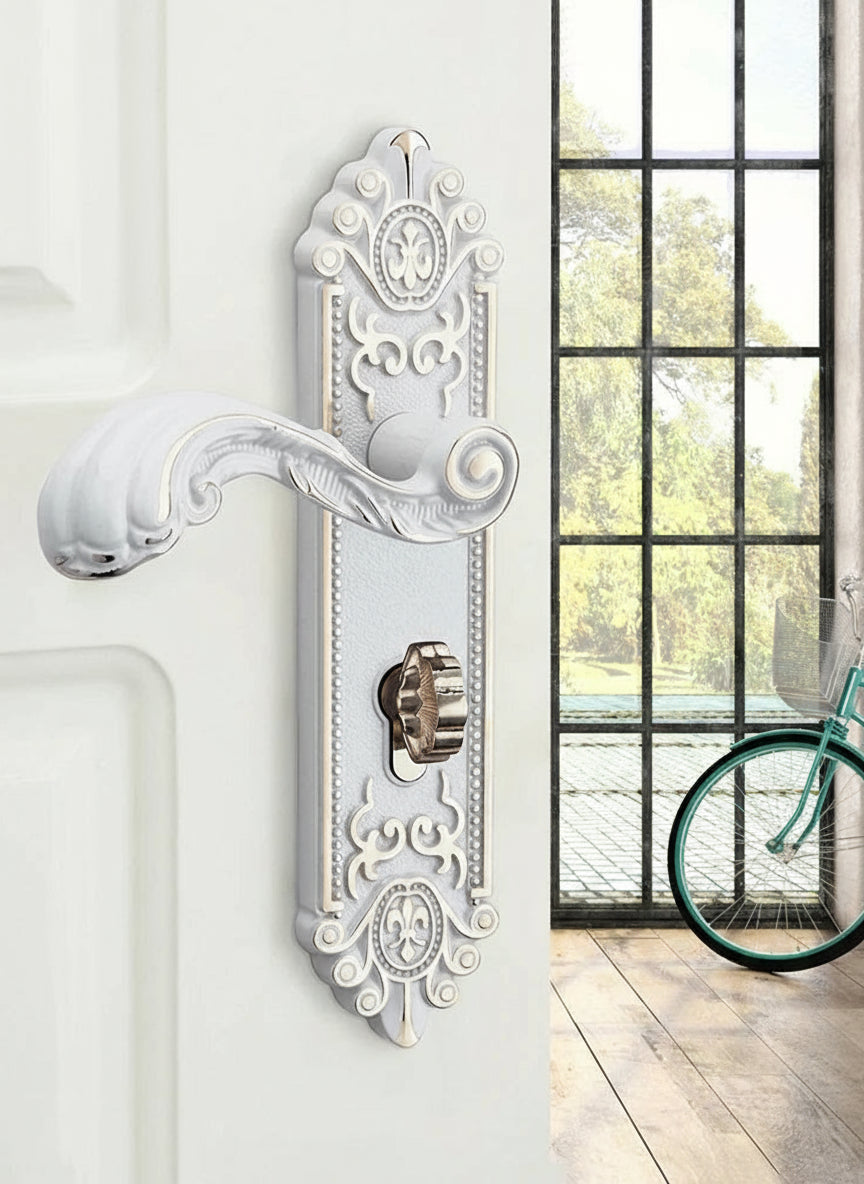 KA European style gold door lock with keys, ivory white handle, anti-theft security hardware for home entrance doors.