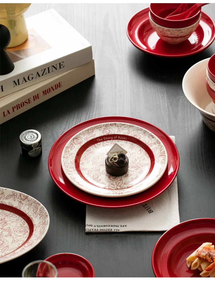 Red retro ceramic steak plate from ๐๐ ๐๐๐ ๐น๐๐๐๐ ๐ป๐๐๐๐ ๐๏ฟฝ