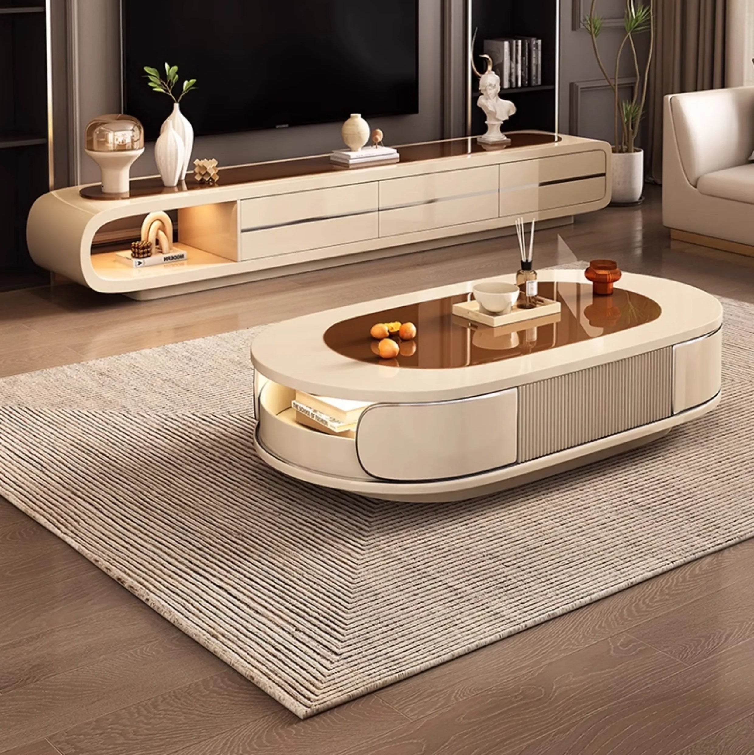 Minimalist Nordic style coffee table by MC THE BLACK DIAMOND with sleek, modern design and storage space, perfect for contemporary living rooms.