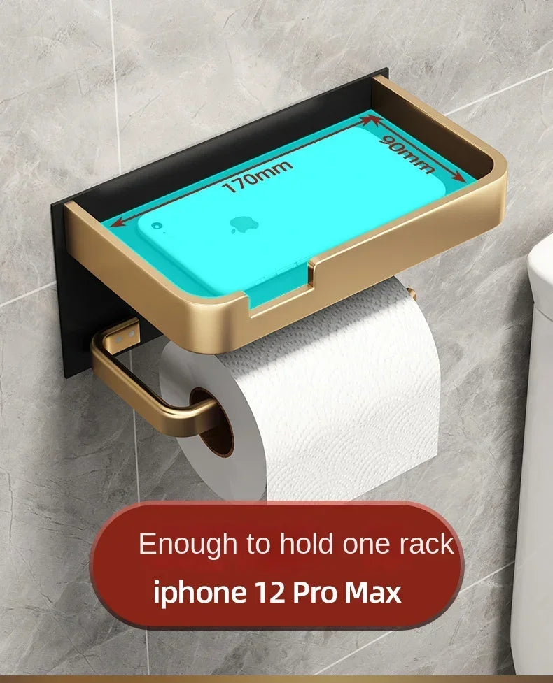 Black Gold Toilet Paper Holder Bathroom Wall Mount Multifunction WC Phone Towel Roll Shelf Accessories - https://mohammadcollection.com