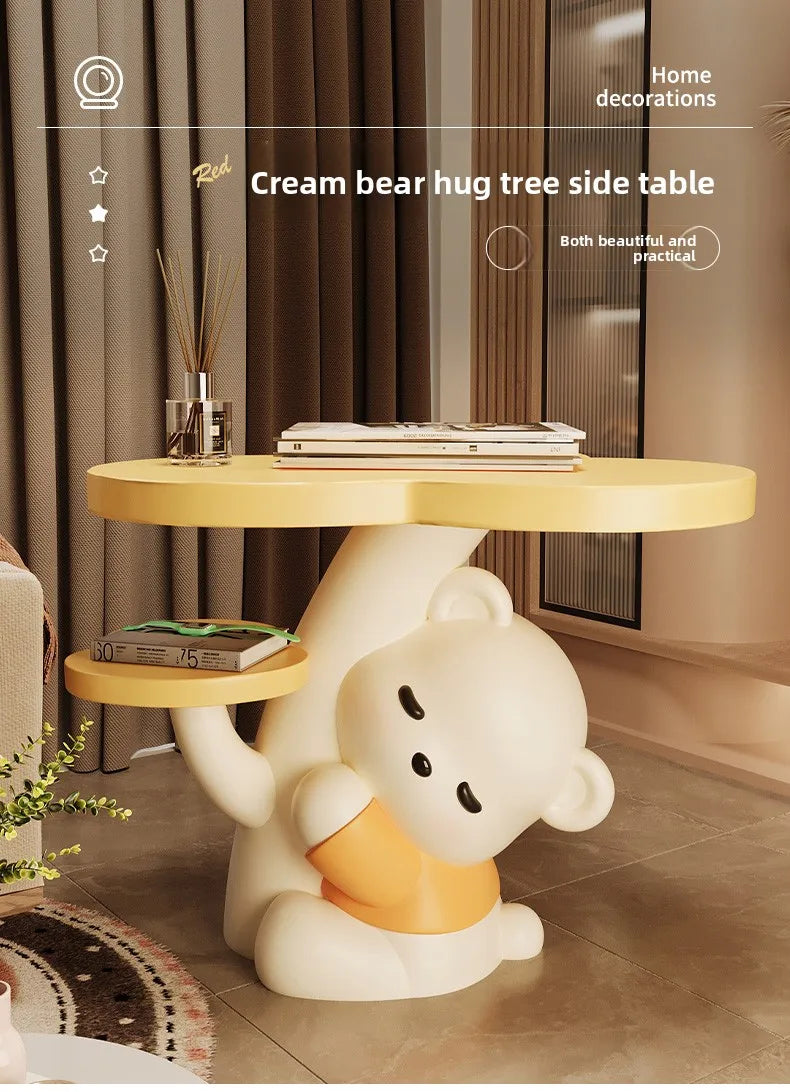 Cartoon Bear Statue Sofa Side Table Living Room Coffee Table Kawaii Room Decor Furniture Children&