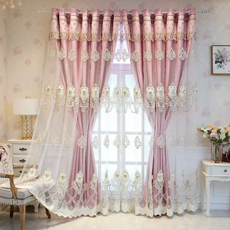 Elegant Double-Layer Curtains with Embossed Base & 3D Embroidered Detailing Decorative Blackout Drapes for Bedroom/Living Room - https://mohammadcollection.com