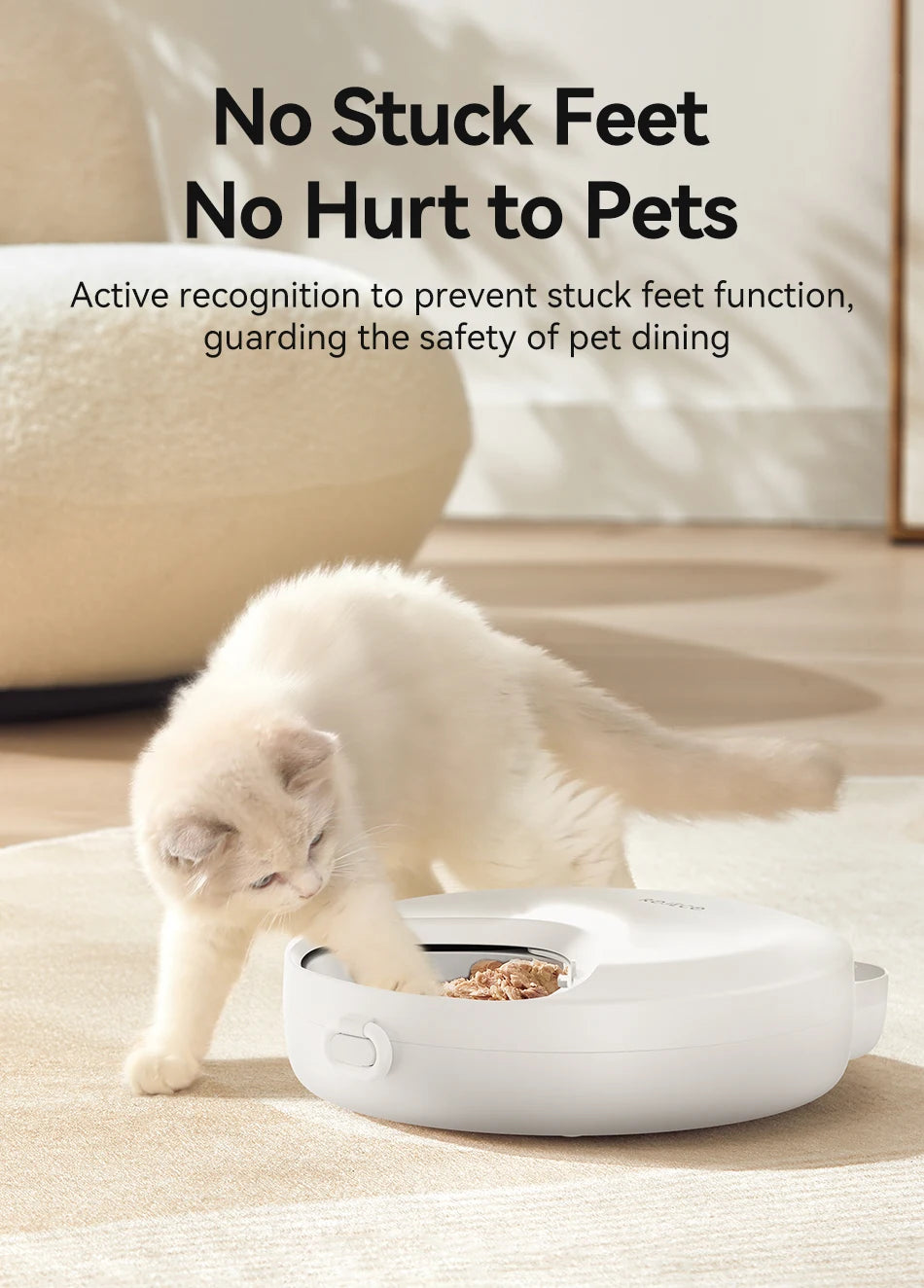 Automatic pet feeder by MC THE BLACK DIAMOND dispensing 4 meals of wet or dry food for cats and dogs, wireless smart kibble dispenser.