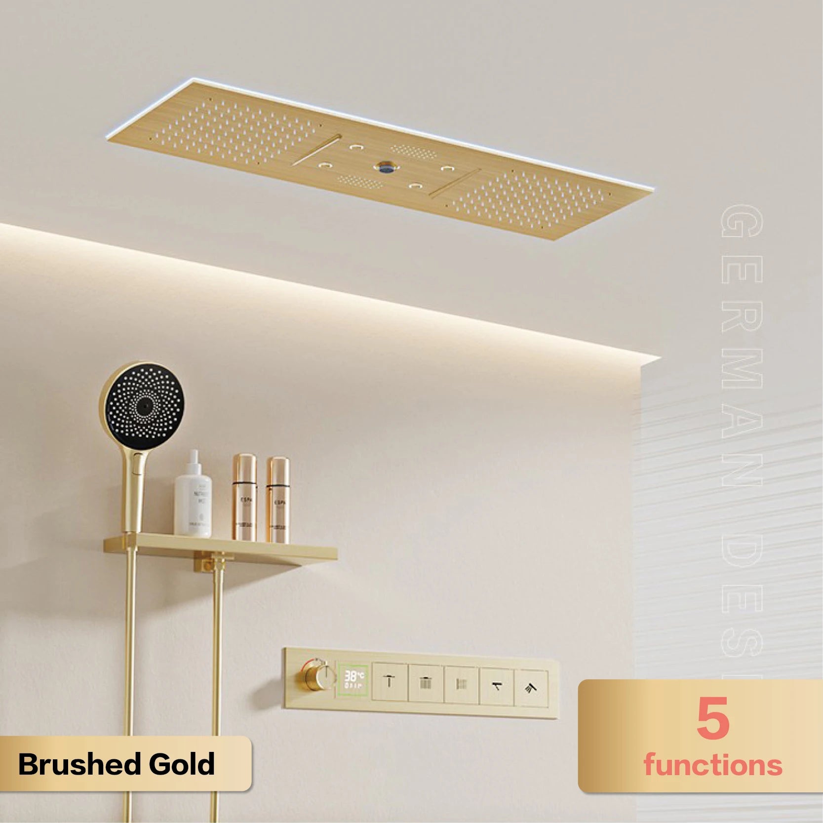 AITANA Luxury Brass Gunmetal LED Display Thermostatic Shower System Bathroom Ceiling embedded concealed giant curtain Rainfall - https://mohammadcollection.com