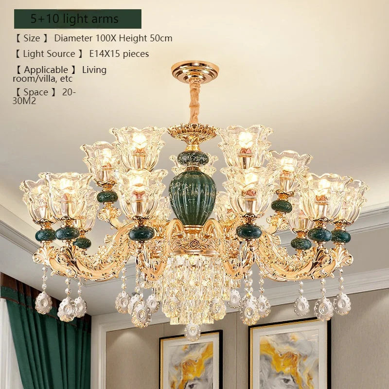 LED Crystal Ceramic Retro Ceiling Chandelier European Style Lamp Living Room Bedroom Villa Duplex Plant Fun Luxury Chandelier - https://mohammadcollection.com