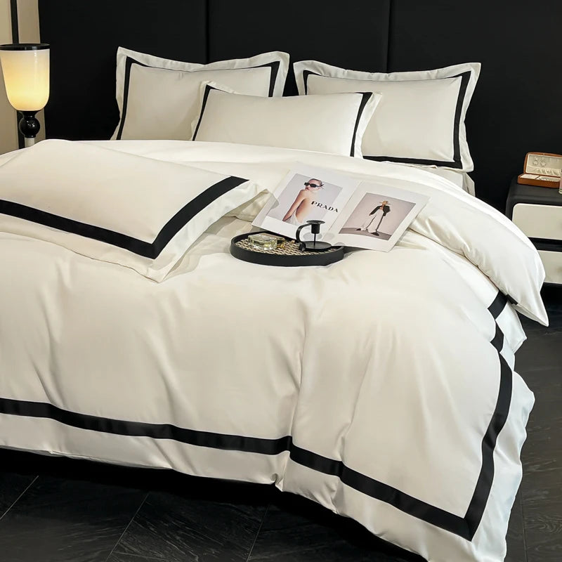 White luxury hotel bedding set with thick brushed bedsheets from MC THE BLACK DIAMOND, featuring soft, plush fabric and elegant design.