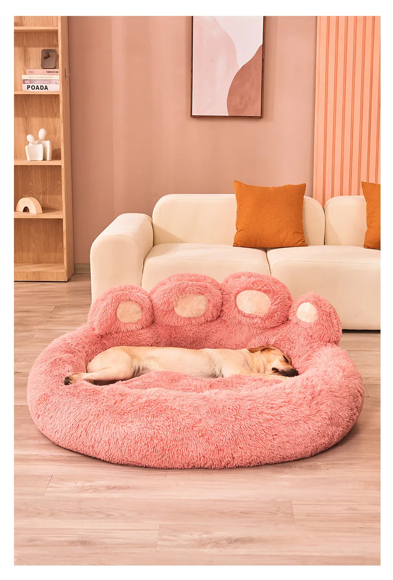 Large plush dog bed cave by MC THE BLACK DIAMOND, cozy winter pet bed with soft lining for dogs and cats, suitable for small to large pets.
