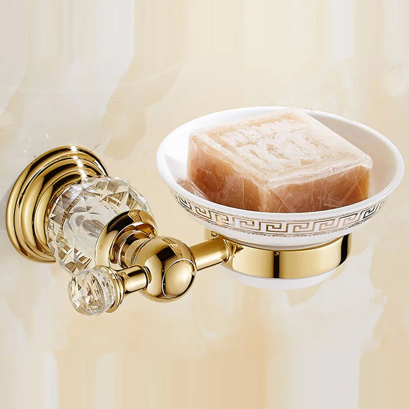 Luxury Gold Polished Brass Bathroom Accessories Set - Wall-Mounted Crystal Bath Hardware Collection - https://mohammadcollection.com