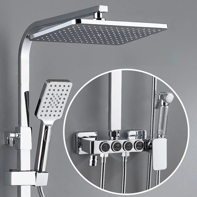 Luxury Hot Cold Digital Bathroom Shower System Thermostatic Brass Faucet Gold Digital Piano Control Rainfall Shower Head Set