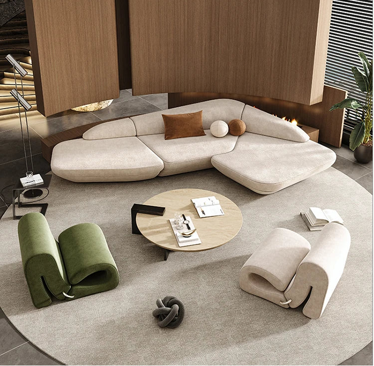 Curved luxury leisure reception corner sofa by MC THE BLACK DIAMOND, featuring plush cushions and a stylish sectional design.