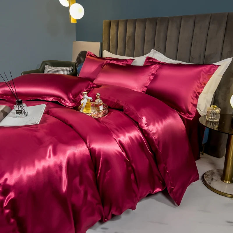 Luxury solid silk bedding set with duvet cover, bedsheet, and rayon satin pillowcases from ๐๐ ๐๐๐ ๐น๐๐๐๐ ๐ป๐๏ฟฝ