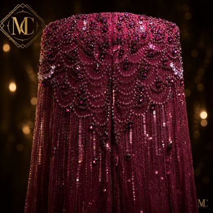 Luxury Dubai Sage Green Evening Dresses with Cape Fuchsia Crystal Gold Women Wedding Party Gowns SS399 Customized