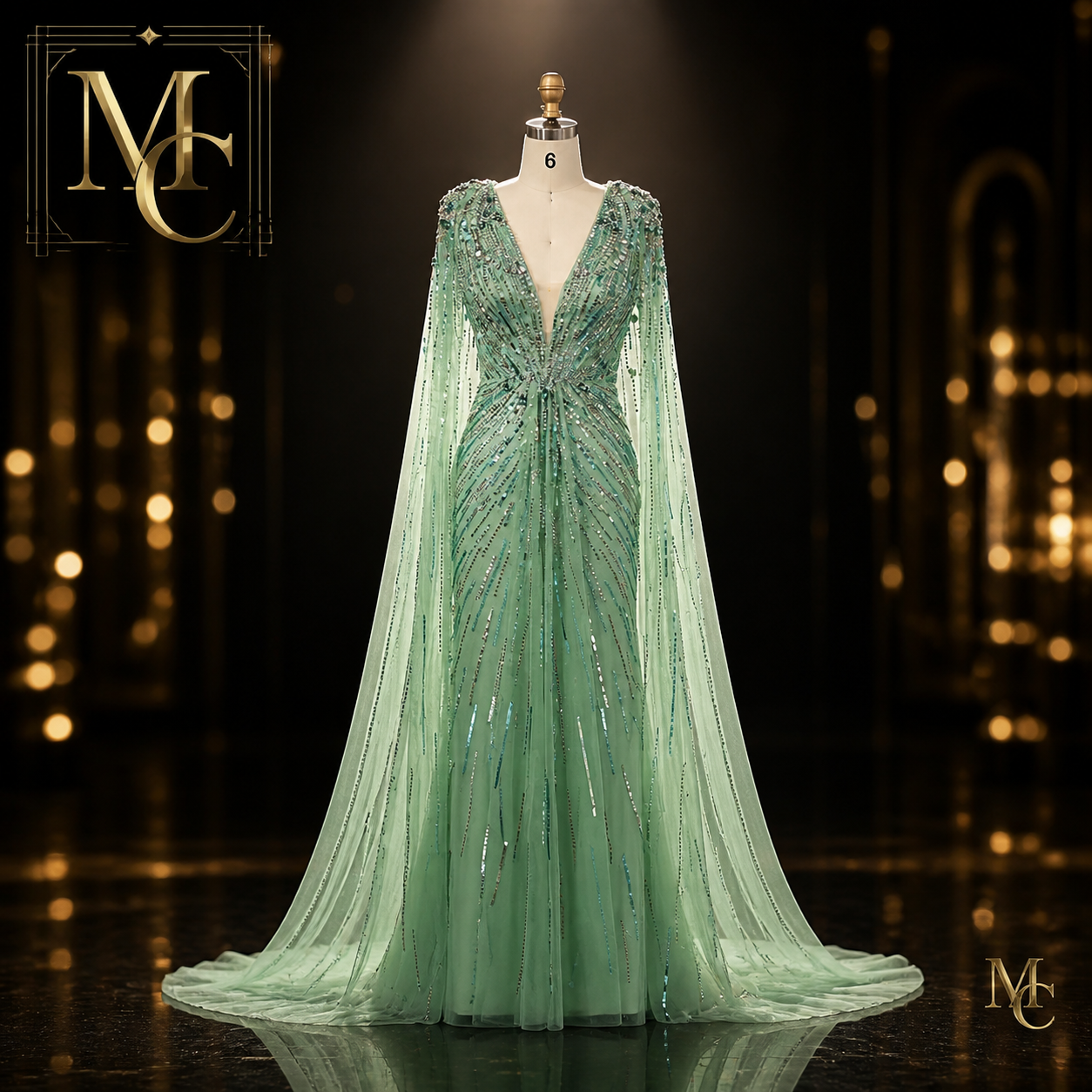 Luxury Dubai Sage Green Evening Dresses with Cape Fuchsia Crystal Gold Women Wedding Party Gowns SS399 Customized