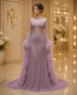 MC THE BLACK DIAMOND luxury caramel beaded mermaid evening dress with feather cape sleeves, perfect for formal weddings and parties.