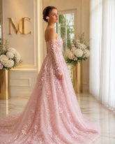 MC Elegant 3D Flowers Dubai evening dress with lilac overskirt, long sleeves, perfect for wedding or party occasions.