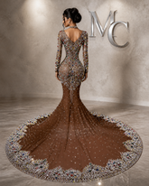 MC THE BLACK DIAMOND MC Luxury Dress with sparkly crystals, floor-length evening gown featuring elegant, shimmering fabric.
