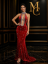 MC THE BLACK DIAMOND sparkly diamond hollow velvet mermaid long dress, featuring a glamorous, fitted silhouette with shimmering embellishments.
