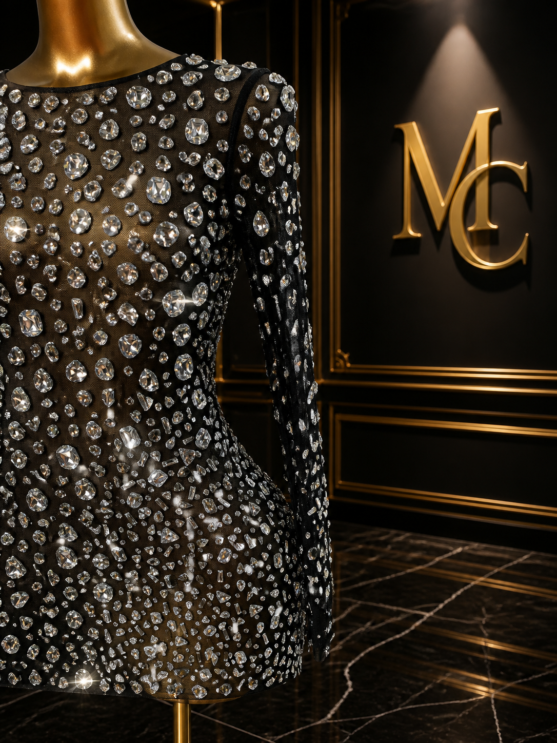 MC THE BLACK DIAMOND sparkling diamond short party dress with elegant design, perfect for special occasions and celebrations.
