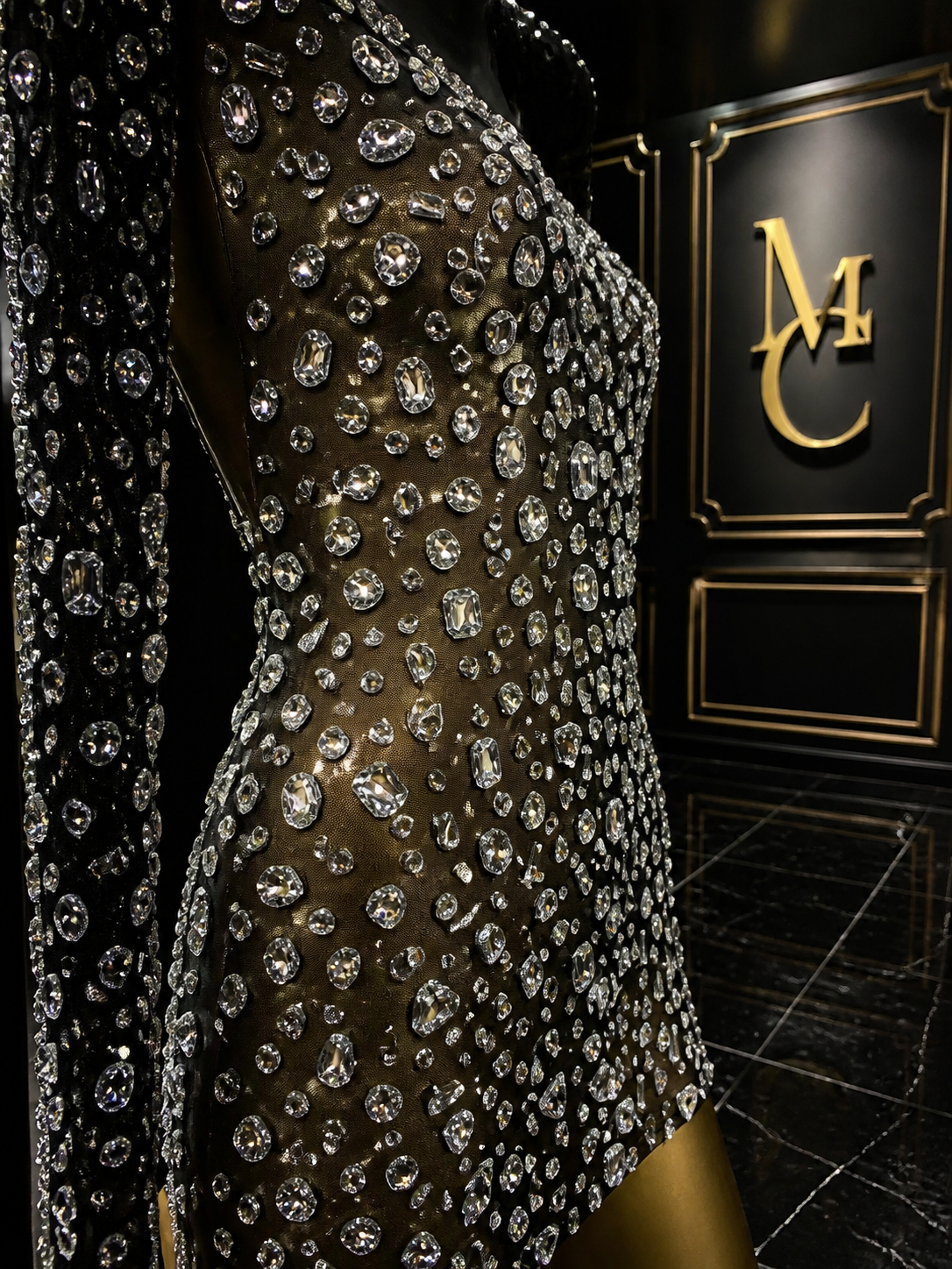 MC THE BLACK DIAMOND sparkling diamond short party dress with elegant design, perfect for special occasions and celebrations.