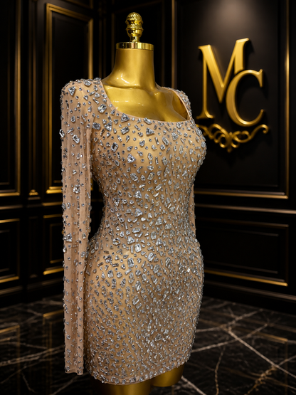 MC THE BLACK DIAMOND sparkling diamond short party dress featuring an elegant design perfect for special occasions.