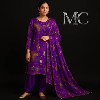 Purple chiffon fabric from Mohammad Collection, 4-meter length suitable for suits and traditional Panjabi designs.