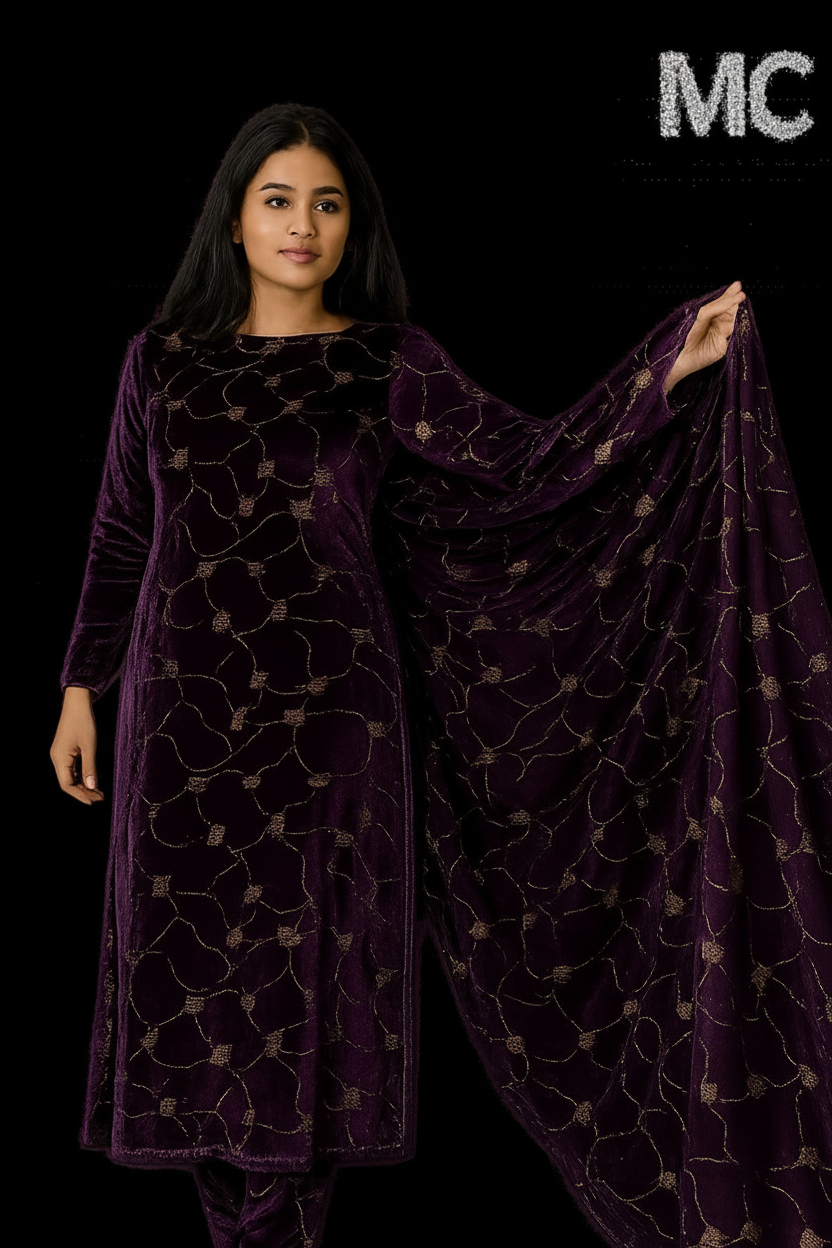 Purple velvet floral fabric for women&