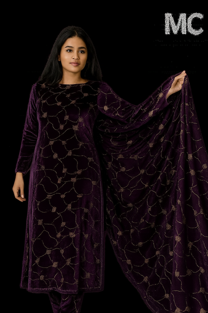 Purple velvet floral fabric for women&