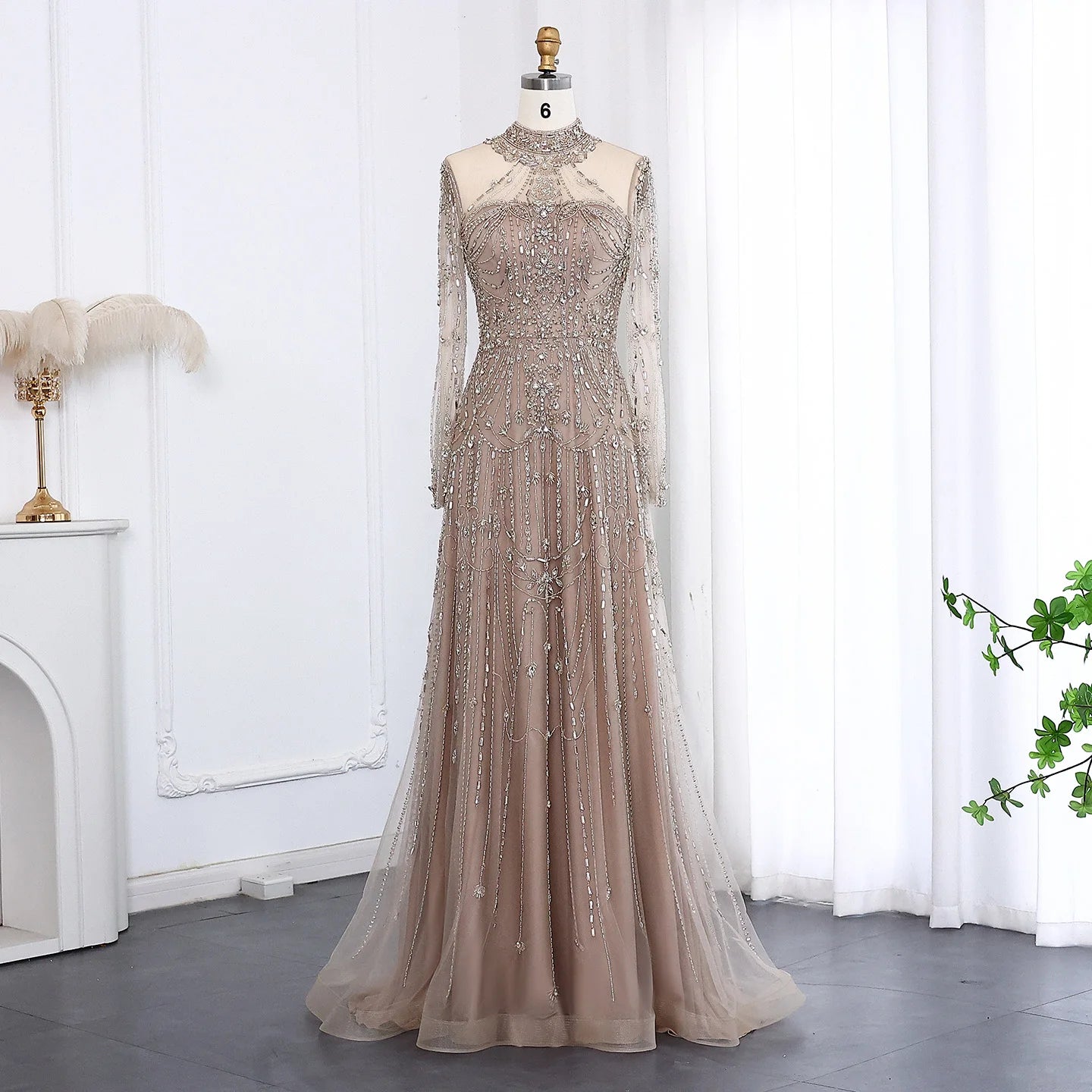 Long Sleeves High Neck Dubai Luxury Evening Dress for Women Wedding Party Arabic Formal Gowns SS587 Customized