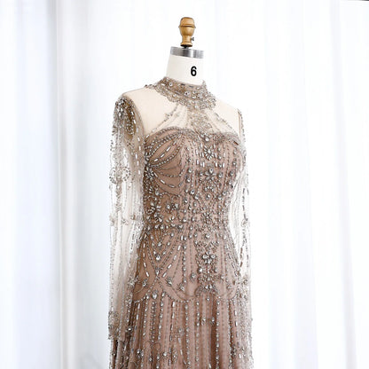 Long Sleeves High Neck Dubai Luxury Evening Dress for Women Wedding Party Arabic Formal Gowns SS587 Customized