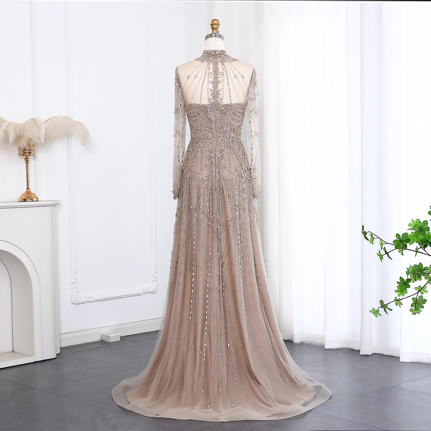 Long Sleeves High Neck Dubai Luxury Evening Dress for Women Wedding Party Arabic Formal Gowns SS587 Customized