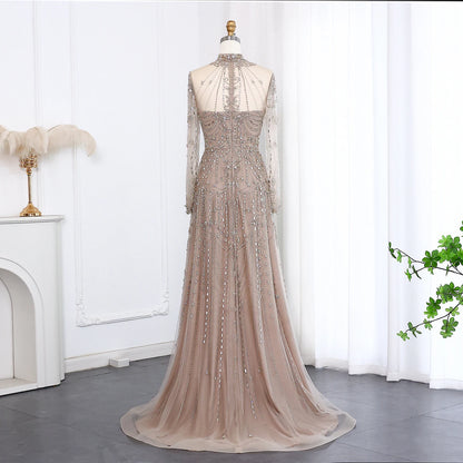Long Sleeves High Neck Dubai Luxury Evening Dress for Women Wedding Party Arabic Formal Gowns SS587 Customized