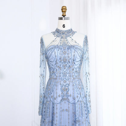 Long Sleeves High Neck Dubai Luxury Evening Dress for Women Wedding Party Arabic Formal Gowns SS587 Customized