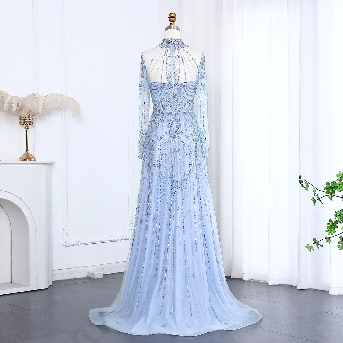 Long Sleeves High Neck Dubai Luxury Evening Dress for Women Wedding Party Arabic Formal Gowns SS587 Customized