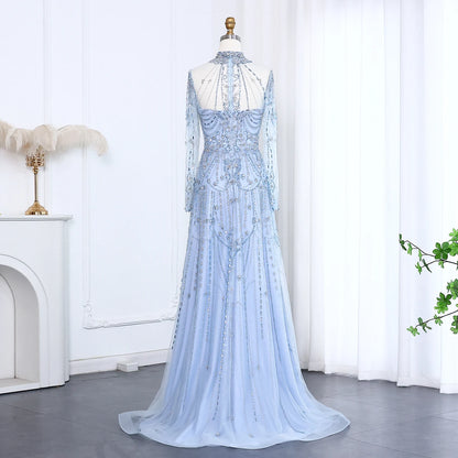Long Sleeves High Neck Dubai Luxury Evening Dress for Women Wedding Party Arabic Formal Gowns SS587 Customized