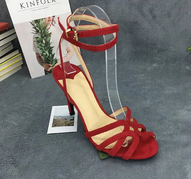 European sexy high-heeled sandals by MC The Black Diamonds featuring peep toe, ankle straps, and stylish summer stage shoes.