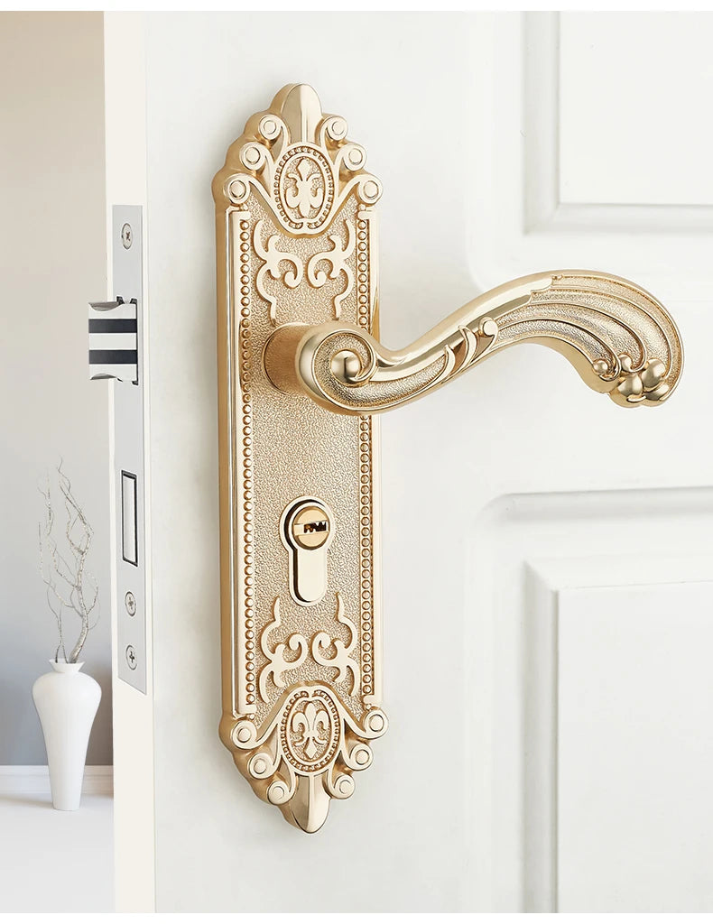 KA European style gold door lock with keys, ivory white handle, anti-theft security hardware for home entrance doors.