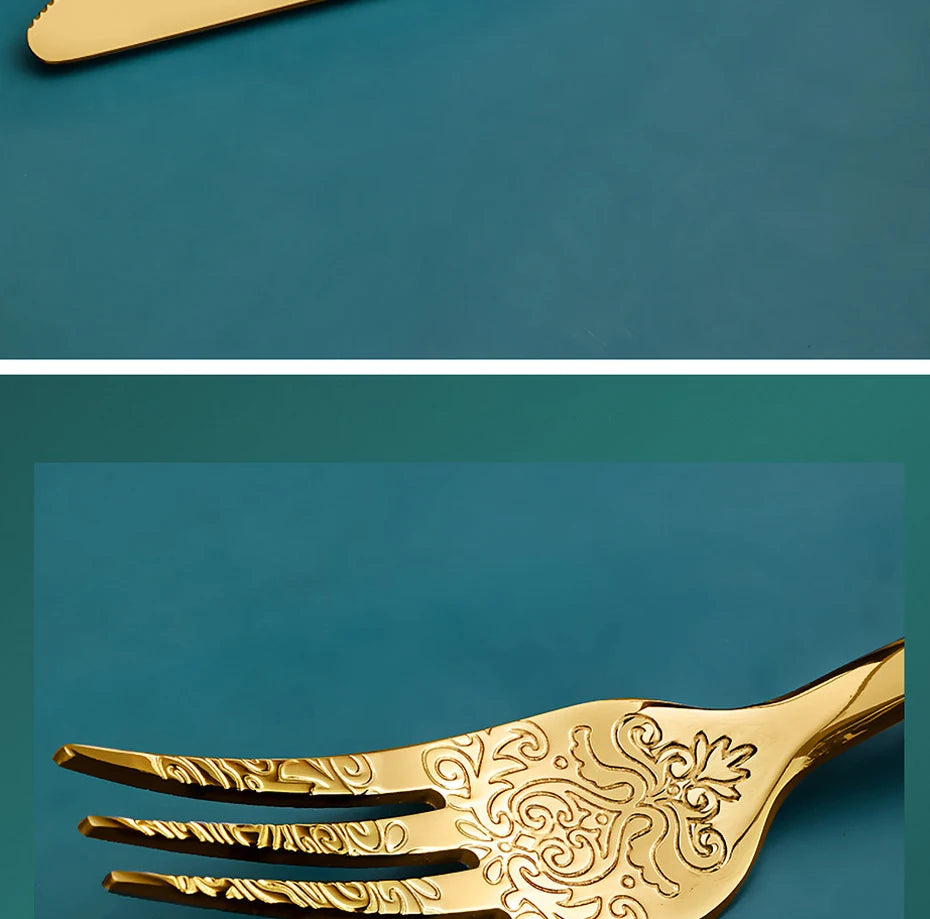 Silverware set with 16/24 stainless steel gold cutlery pieces from 𝕄𝕔 𝕋𝕙𝕖 𝔹𝕝𝕒𝕔𝕜 𝔻𝕚𝕒�