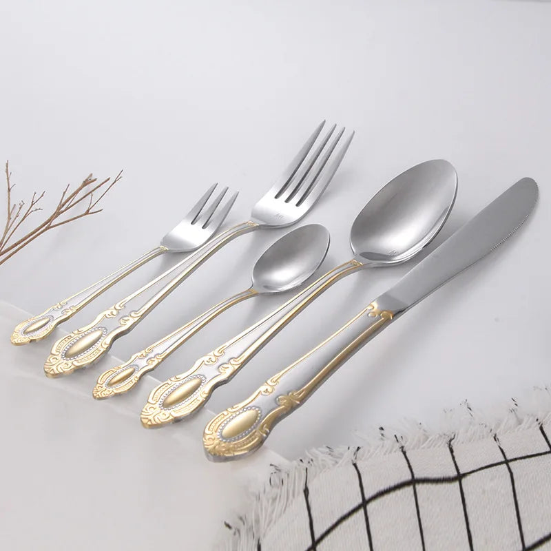 sets of steel knife and fork spoon