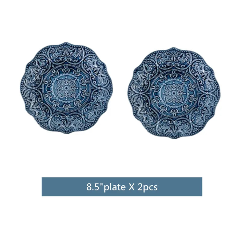 Blue retro relief ceramic dishes set by 𝕄𝕔 𝕋𝕙𝕖 𝔹𝕝𝕒𝕔𝕜 𝔻𝕚𝕒𝕞𝕠𝕟�